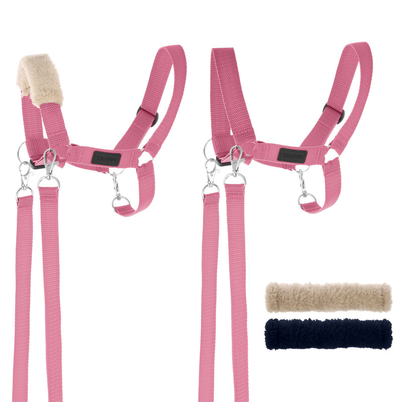 Skippi Halfter für Hobbypferd – Zügel, 2 austauschbare Felle – rosa